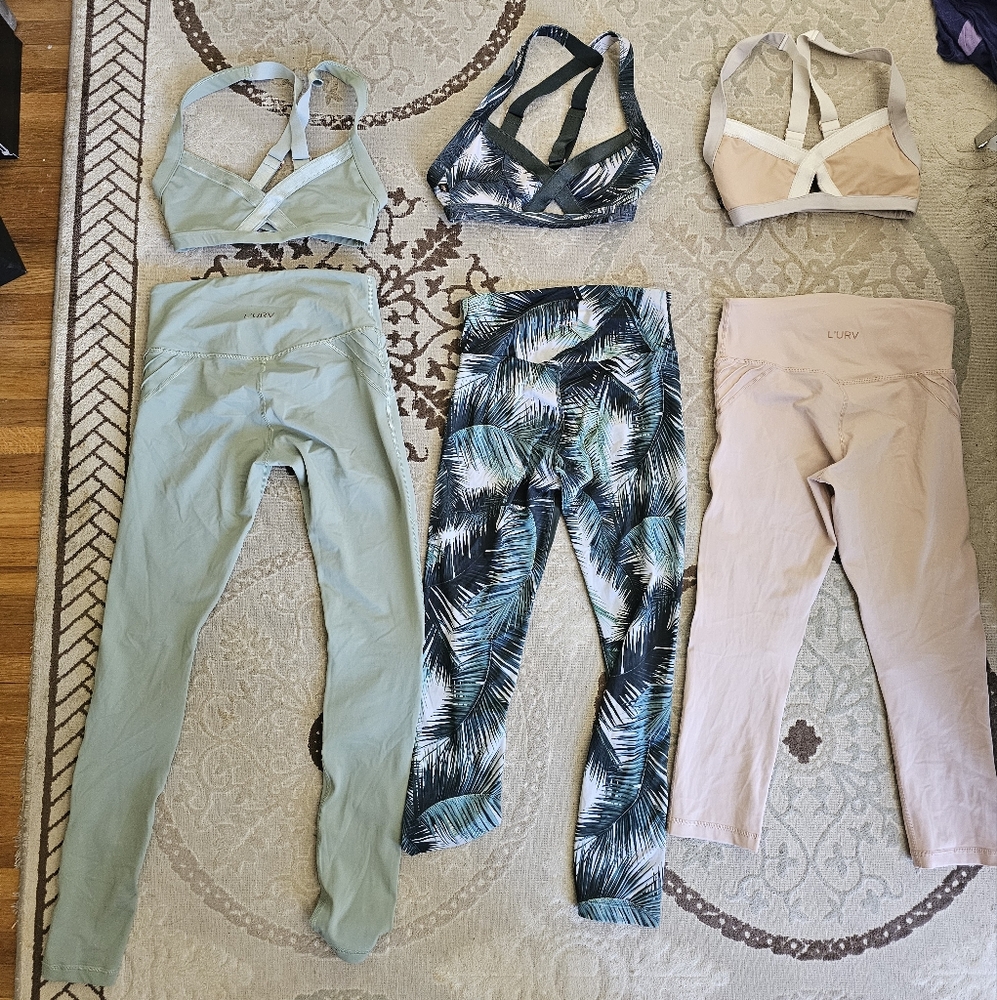 LURV Leaf Print and Solid Color Activewear Sets Size Small
